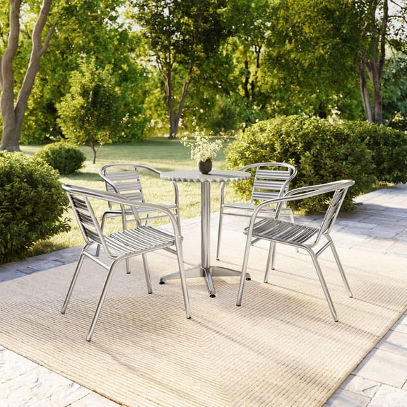 BizChair 4 Pack Heavy Duty Commercial Aluminum Indoor-Outdoor Restaurant Stack Chair with Triple Slat Back