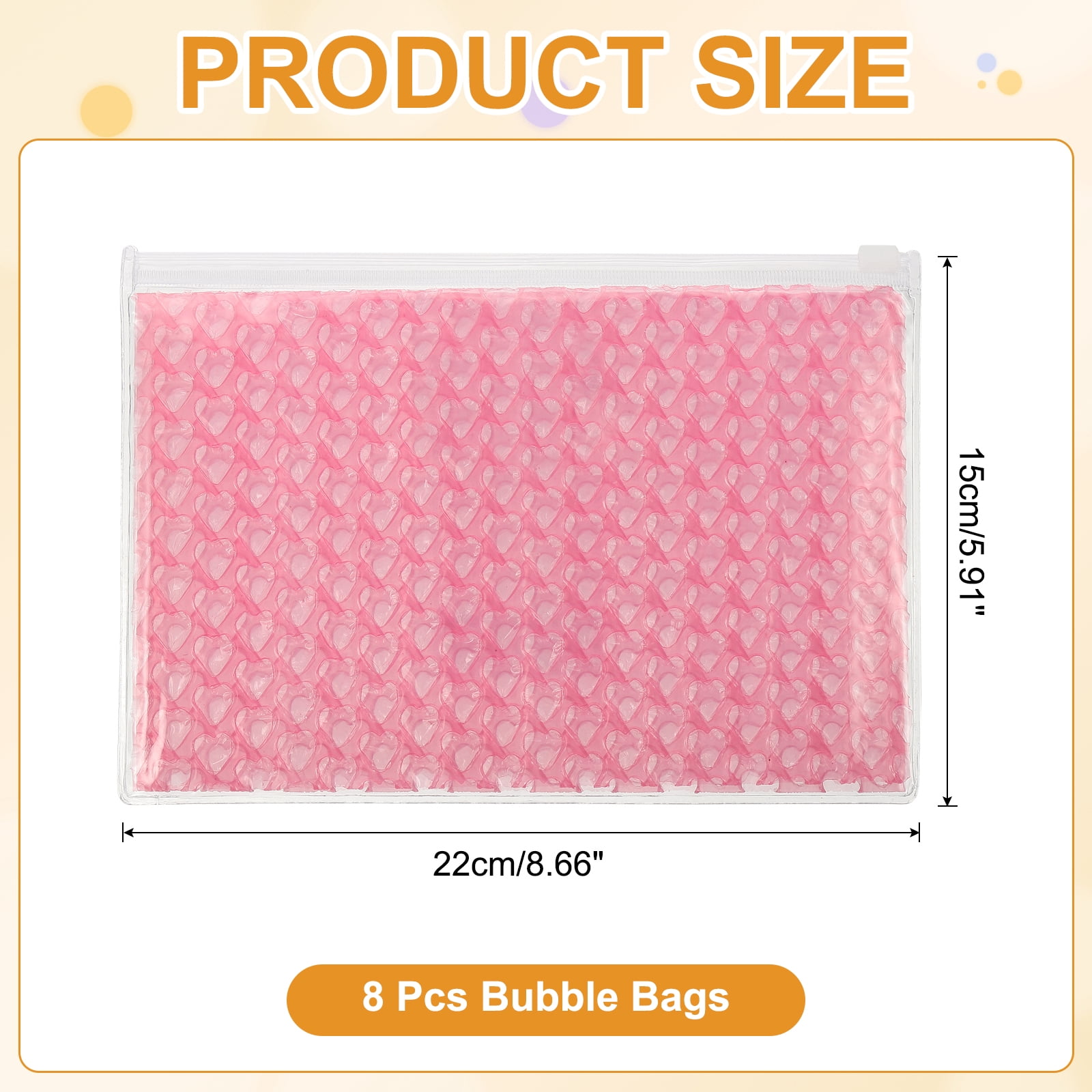 Uxcell 8Pcs Clear Heart Bubble Pouches Zipper Cushioning Bag 5.91x8.66" Lightweight Mailing Storagee Rose Red