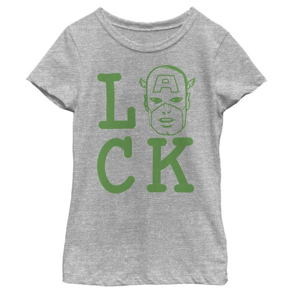 Girl's Marvel St. Patrick's Day Captain America face Luck Graphic Tee Athletic Heather Large