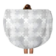 SIDONKU 60 inch Round Beach Towel Blanket Gray Abstract Puzzle Board Game Connection Jigsaw Leisure Monochrome Travel Circle Circular Towels Mat Tapestry Beach Throw