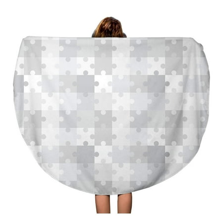 SIDONKU 60 inch Round Beach Towel Blanket Gray Abstract Puzzle Board Game Connection Jigsaw Leisure Monochrome Travel Circle Circular Towels Mat Tapestry Beach Throw