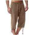 thumbnail image 2 of Hurxie Men's Long Linen Shorts Below Knee Pocketed 3/4 Summer Drawstring Capri Pant Coffee,3XL, 2 of 7