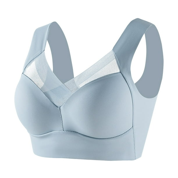 Gibobby Brasier mujer Camiseta sin mangas grande de encaje sin tirantes para mujer, ropa interior fina con pliegue lateral, sujetador ajustable(Azul claro,G)