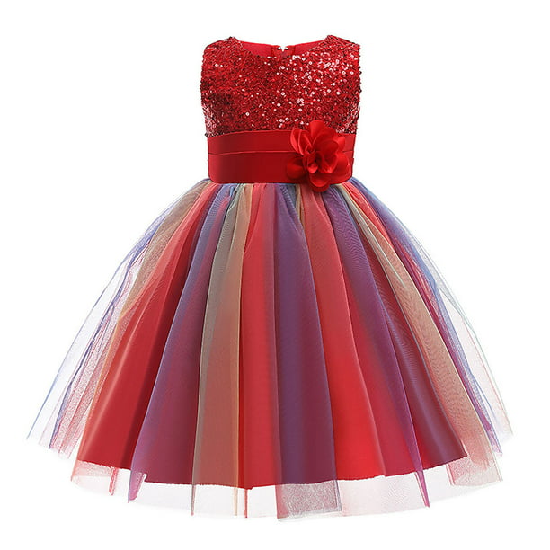 HAWEE Flower Girls Sequin Dress Rainbow Tutu Birthday Party Princess ...