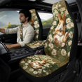 thumbnail image 2 of Xoenoiee Rabbit Bunny Daisy Flower Print Car Seat Cover Car Accessories Set Seatbelt Pads Armrest Cover Pad, Waterproof Faux Leather Auto Interior Decor, Set of 5, 2 of 7