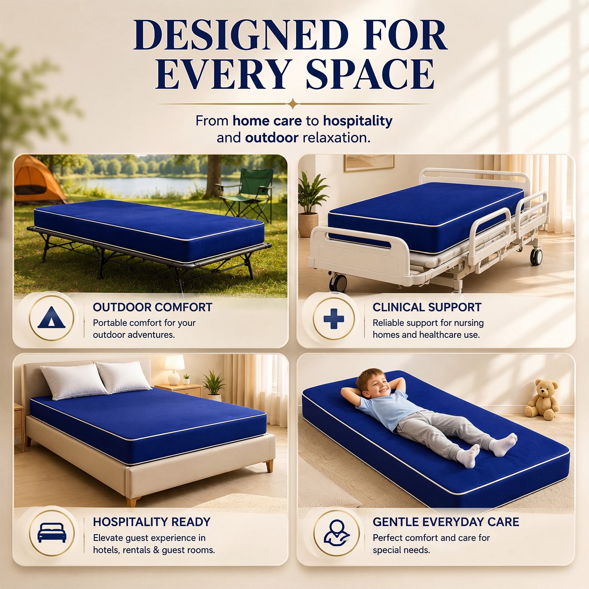 Continental Sleep, 7-Inch Medium Firm Water Resistance Nylon Vinyl Foam Mattress, Noiseless, Soft Cloud Feeling, Body Heat Reflection, Good for Hospital and Camp, 80" x 30", Blue