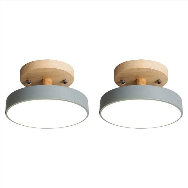 2X Luces de Techo Accesorio de IluminacióN de Madera NóRdica LED Luminaria Interior Cocina SalóN Dormitorio BañO - Gris