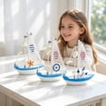 thumbnail image 5 of Mediterranean Coastal Sailboat Decor, Nautical Decor for Home, Shelf Decorations, Handmade Blue White Ocean Craft Display, 6X4.5X1 Inch Mini Desktop Decorative Ornament for Beach, 5 of 6