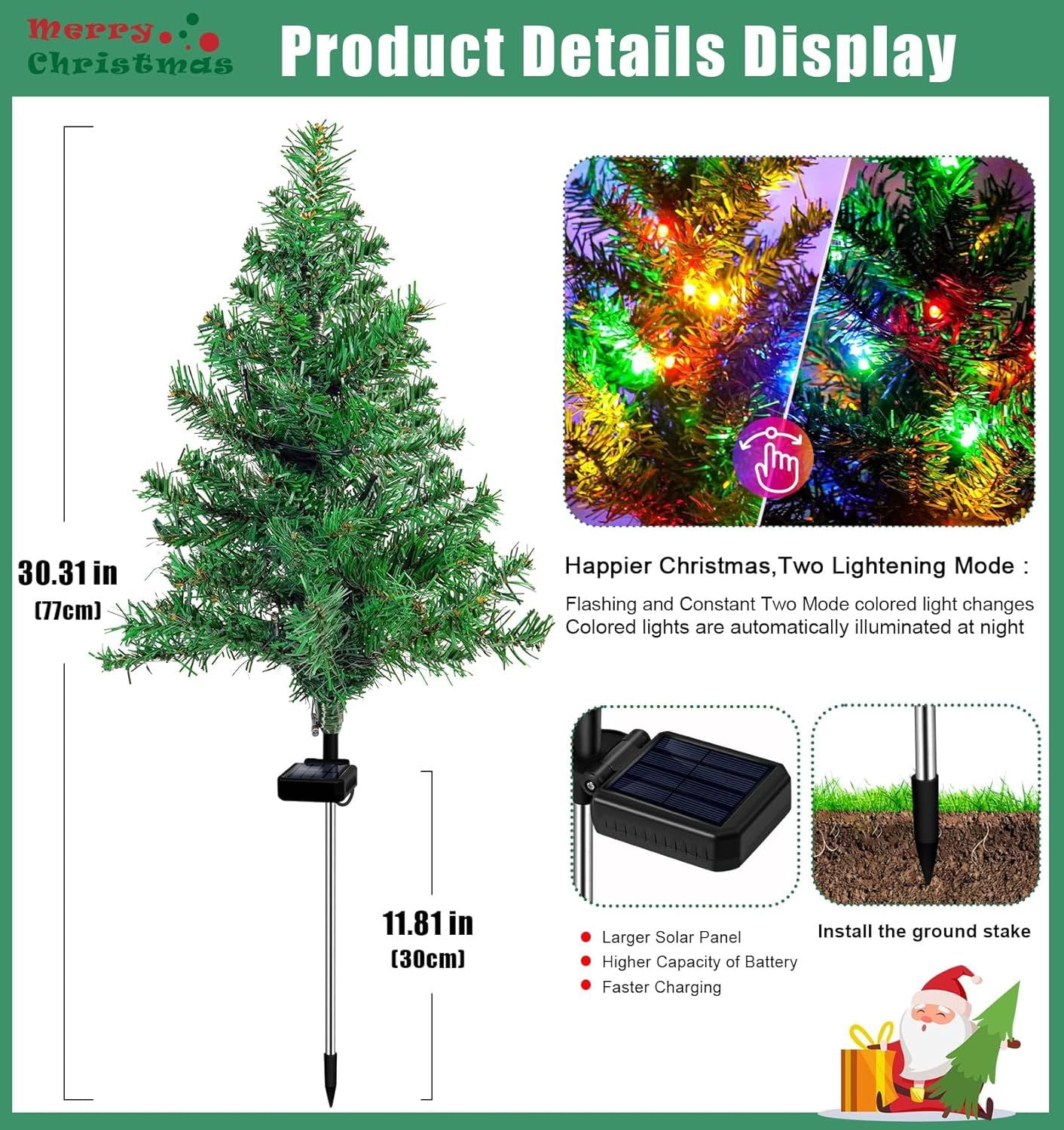Solar Christmas Tree Outdoor Decor, Waterproof Solar Xmas Decorations Garden Stake Lights, Multi-Color LED Christmas Décor for Outside Landscape Pathway Porch Yard Holiday (4 Pcs Pink)