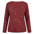thumbnail image 4 of Womens Oversized Sweatshirts Sequin Print Long Sleeve V Neck Drop Shoulder Plain Pullover Tops Red, 4 of 5