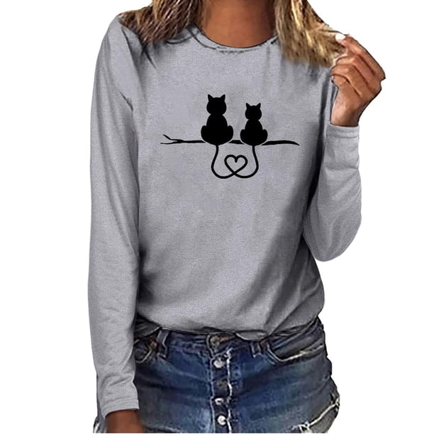 Puntoco moda mujer cuello redondo manga larga camiseta otoño estampado blusa suelta tops Puntoco Puntoco-5077