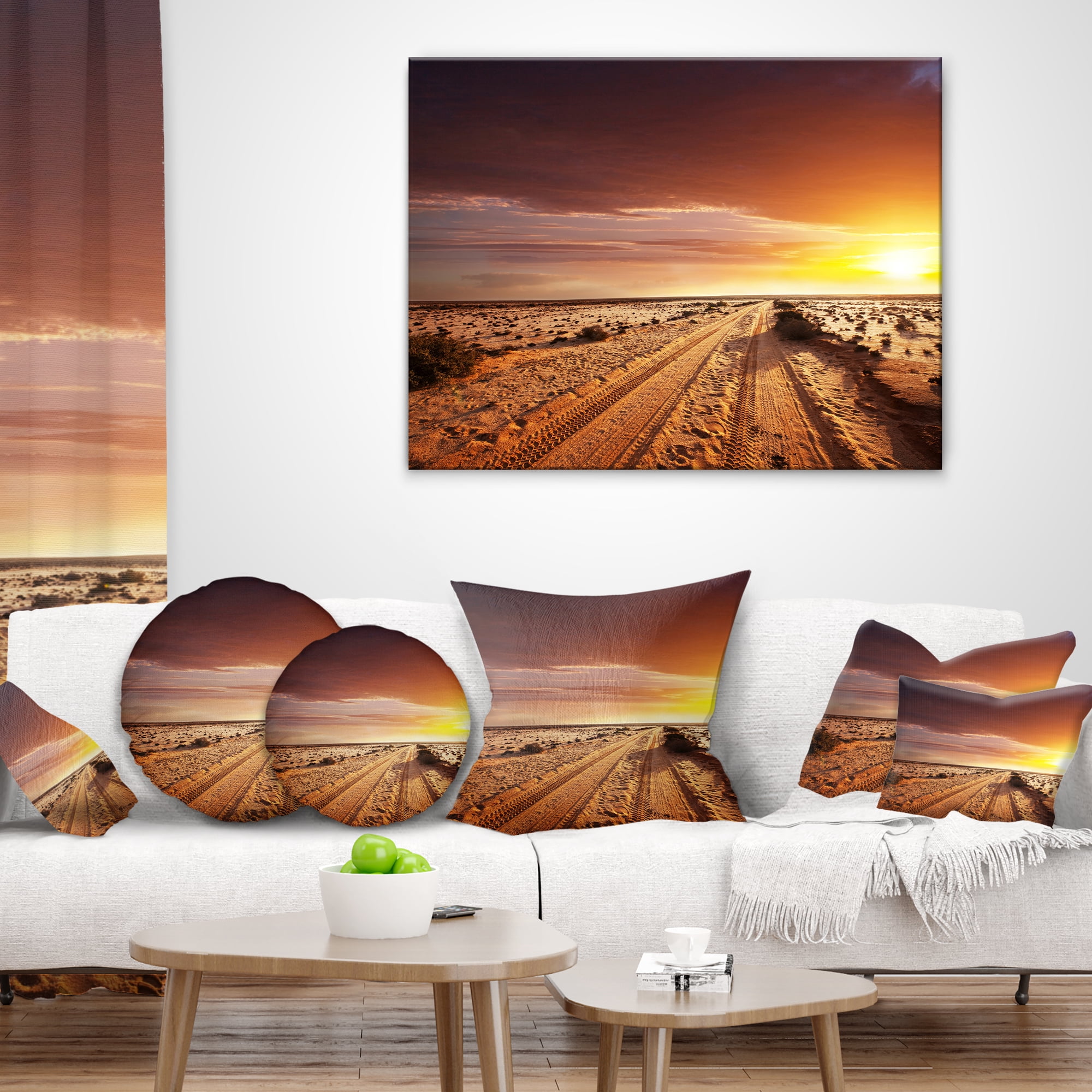 Designart Off road in Desert at Sunset - Modern Landscape Printed Throw Pillow - 16x16