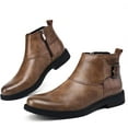 thumbnail image 3 of Men's Genuine Leather Buckle Dress Chelsea Boots with Side Zipper Fashion Pointed Toe Waterproof Non-Slip Casual Business Formal Booties, 3 of 6