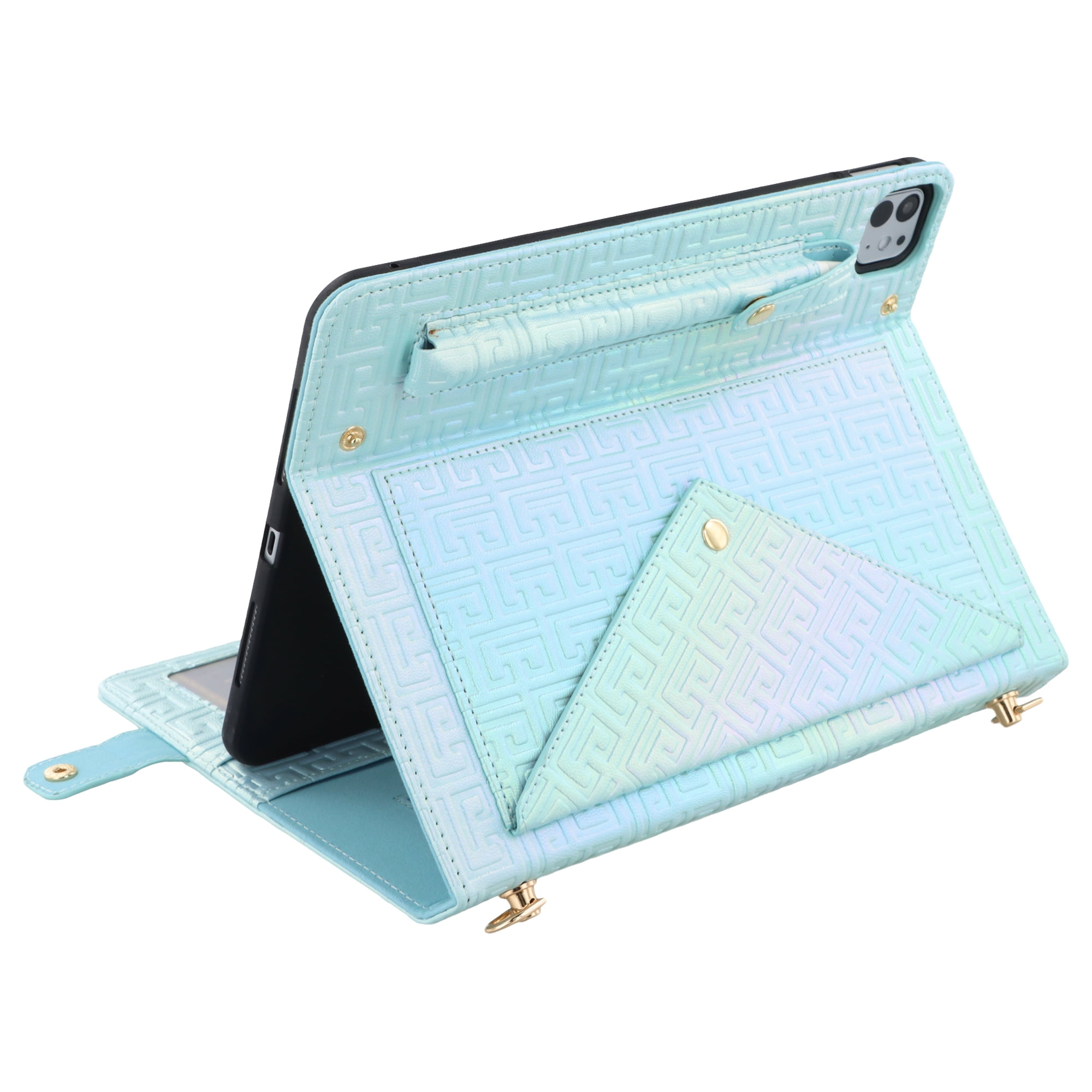Dteck for iPad 10th Generation Case, Portfolio Case Shoulder Bag for 10.9-inch iPad 10th Gen, PU Leather Business iPad Case with Pencil Holder Envelope Pocket Hand Strap Holder,Blue