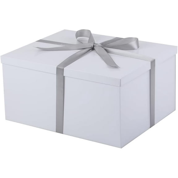 ZHIBO Extra Large Gift Box with Lid, White Birthday Box with Ribbon, Filler & Card