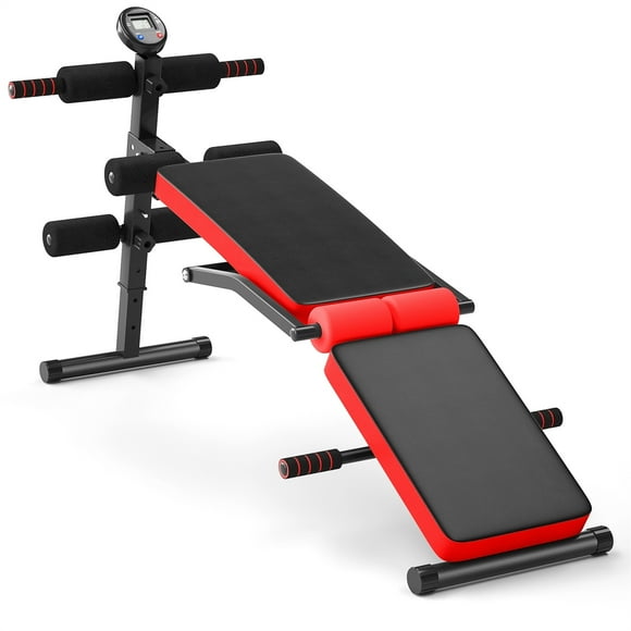 Banco de Pesas Regulable Costway para Entrenamiento Total Casa Gimnasio Oficina Rojo 133-135 x 57,5 x 59,5-74 cm