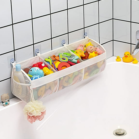 Genreen 3-Compartment Bath Toy Organizer for Tub - Large Openings, High-Capacity Horizontal Storage & Easy Sorting, Durable Bathtub Toy Holder
