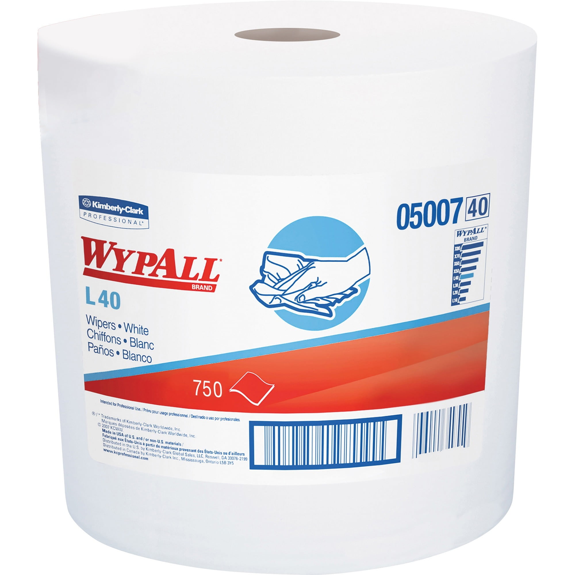 Wypall, KCC05007, L40 Towels, 750 / Roll, White,Blue