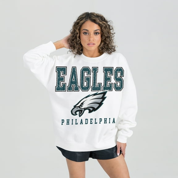 Women's Gameday Couture White Philadelphia Eagles Sunday Drives Oversized Crewneck Pullover Sweatshirt