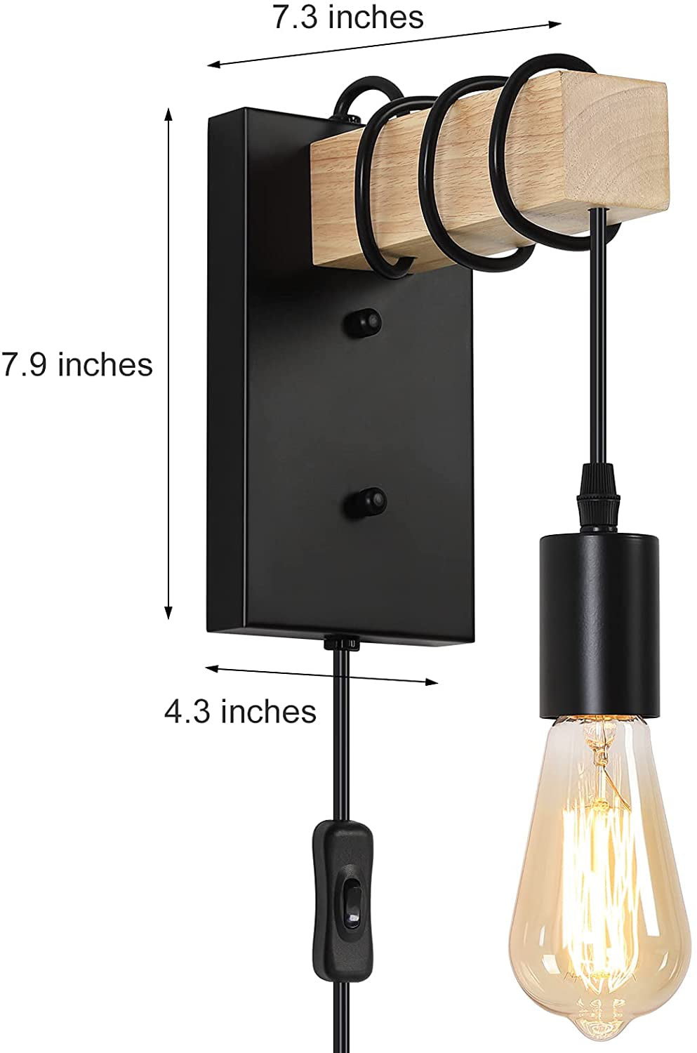 Plug in Wall Sconces, Industrial Wall Lamp with Solid Wood, Plug in Hardwired Sconce Fixtures, Edison Vintage Wall Mounted Lighting Walmart.com