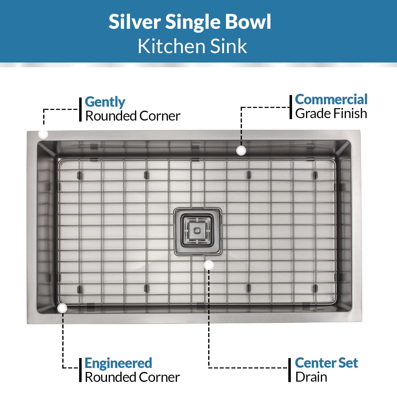 Strictly Sinks 32 Inch Undermount Single Bowl Kitchen Sink – Sink with Bottom Grid & Drain – Silver