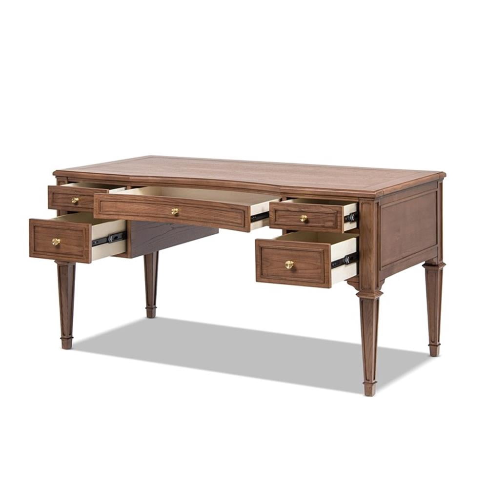 Scranton & Co Gold Accent 5-Drawer Executive Desk in Brown Ash Wood & Veneer