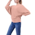 thumbnail image 4 of Women'S Solid Color Oversized Batwing Sleeve Boat Neck Long Sleeve Knit Sweater Loose Pullover Lotus Pink One Size, 4 of 8