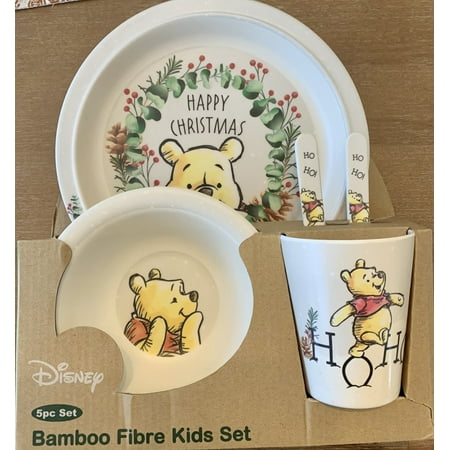 Disney Winnie the PoohChristmas Bamboo Fibre Kids Set Plate Cup Bowl Fork 5 Piece