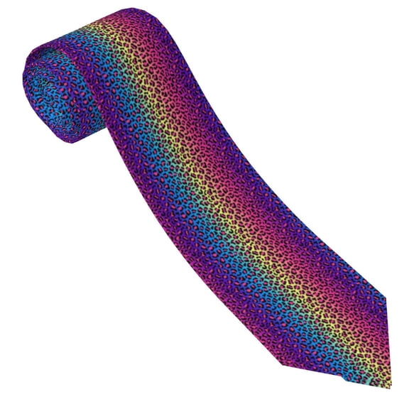 Xecao Leopard Neon Rainbow Gradient Print Tie For Men Necktie Woven Jacquard Neck Ties,Classic Men's Tie