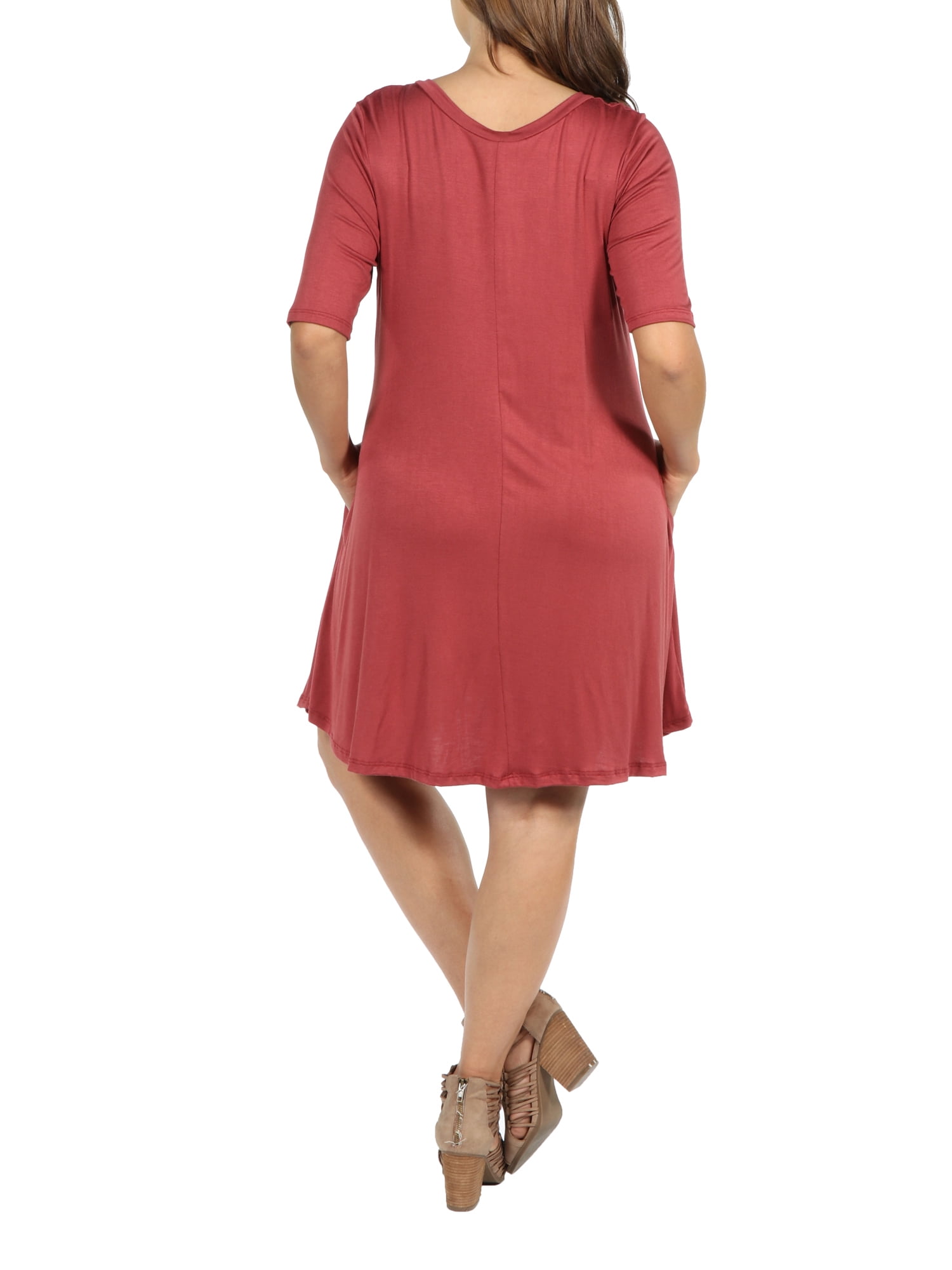 24Seven Comfort Apparel Pocket Plus Size Mini Dress
