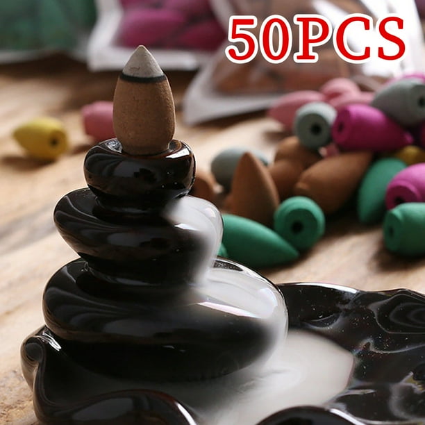 Conos de Incienso de Reflujo | Aromas Mixtos para Quemador de Cerámica | Madera Natural y Polvo de Flores | 50 Piezas | Aromaterapia, Meditación y Relajación | 8x1.2cm | Uso en Hogar y Oficina