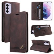 Dteck for Samsung Galaxy S21FE Case, PU Leather Flip Wallet Case with 2 Cart Slots and Kickstand for Samsung Galaxy S21FE 6.4” 2021 Ladies Girls Women Boys Men, Brown