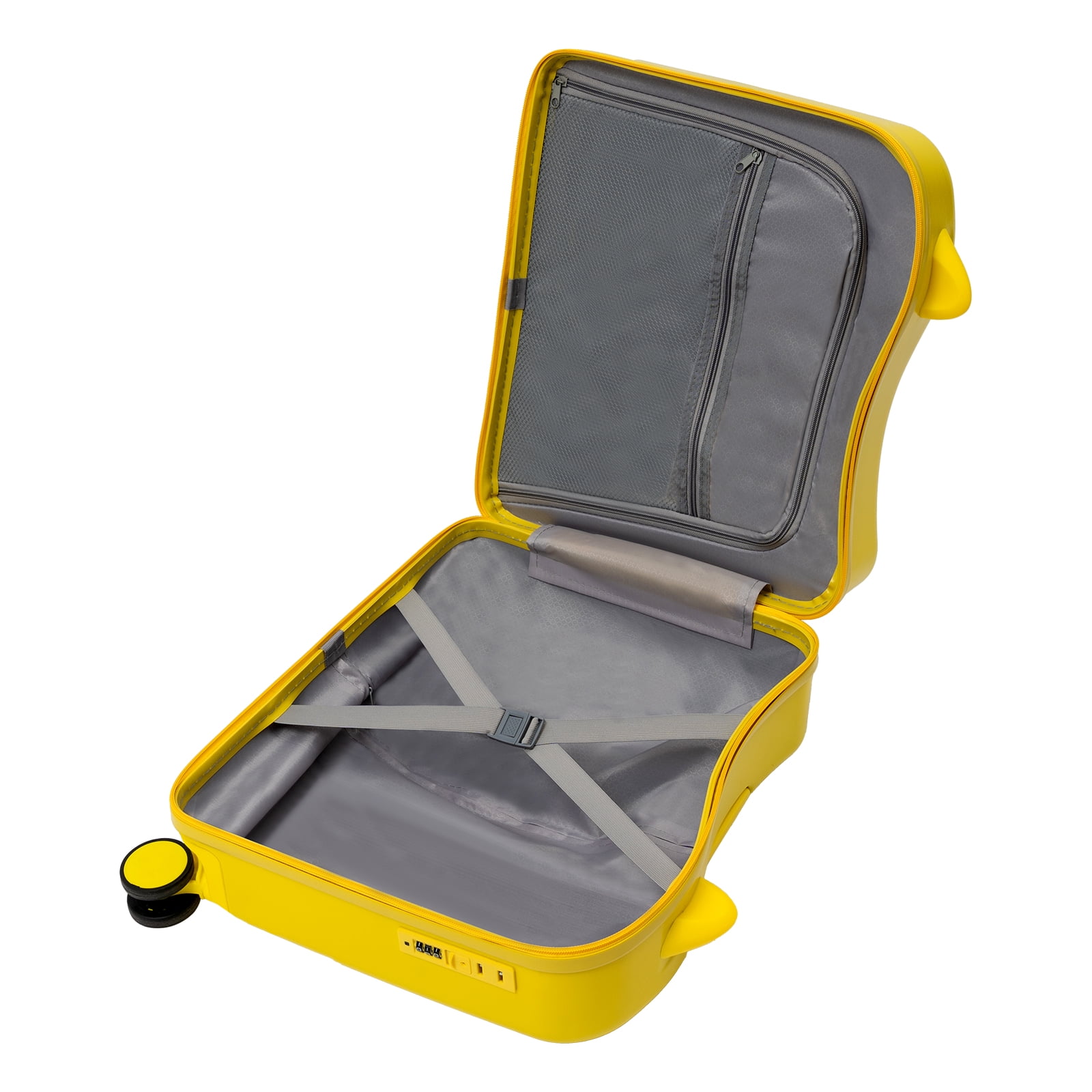 Ride-On Kids Suitcase 18" Hard Shell Luggage with Wheels, 37L Carry-On with Lock, Adjustable Handle & Seat for Toddlers Ages 3-6 - Yellow