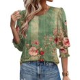 thumbnail image 4 of YYUIJK Women's 2025 Fashion Tops 3/4 Length Sleeve Business Casual Blouses Summer Tees Shirts Green A XL, 4 of 5