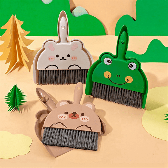 Mini Broom Dustpan Kids Cute Cartoon Small Cleaning Set Pretend Play Toys Toddler Little Housekeeping Helper Set Frog,1 x broom 1 x dustpan