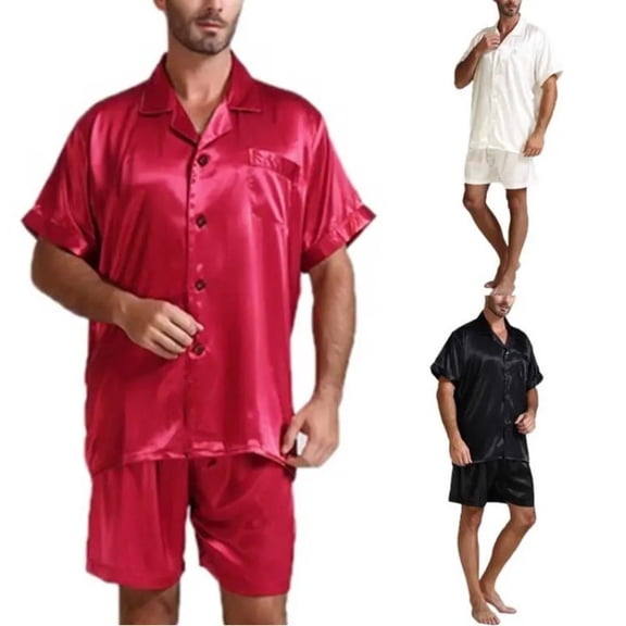 Kureaily Mens Solid Color Smooth Home Suit Two Piece Set Two-Pieces Loungewear