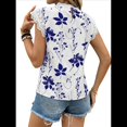 thumbnail image 3 of Blusas de Encaje con Estampado Floral para Mujer, Cuello Redondo, Mangas , Estilo Bohemio, Blancas y Azules, Talla S, 3 of 9