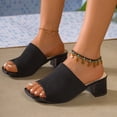 thumbnail image 3 of Dakaela Knit Heeled Sandals for Women Square Open Toe Low Chunky Heels Mules Casual Slip on Slides Summer Beach Pumps Slippers Size 6-10, 3 of 9