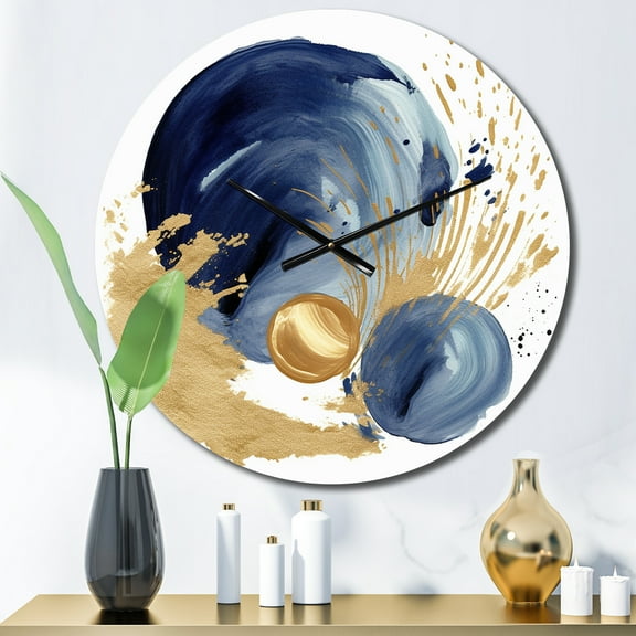 Designart "Abstract Circle Texture in Dark Blue and Gold I" Modern Geometric Oversized Wall Clock
