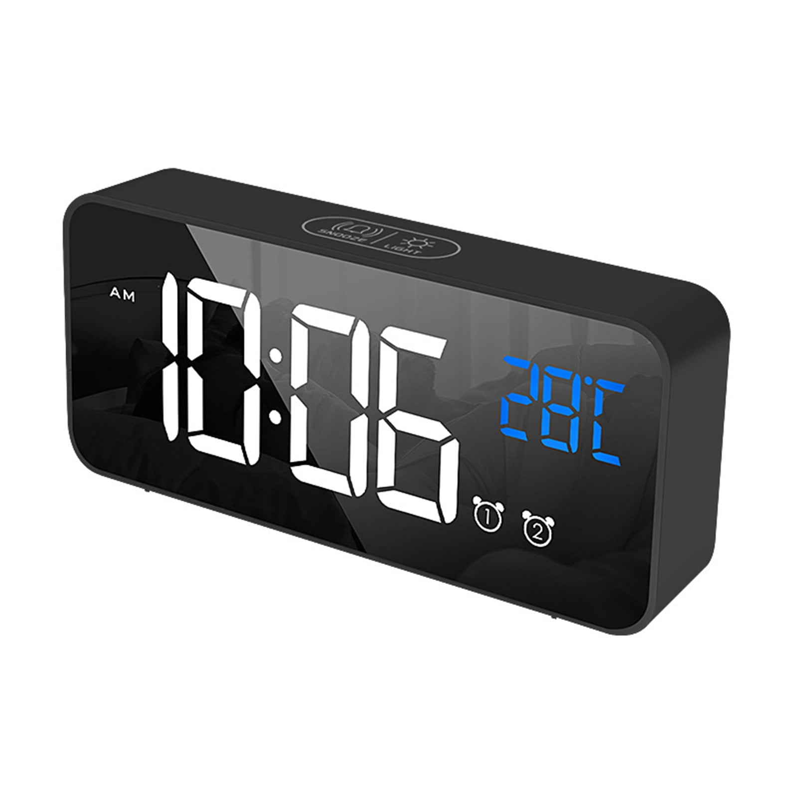 Digital Alarm Clock LED Night Light Thermometer Mirror Snooze USB Charging Power 