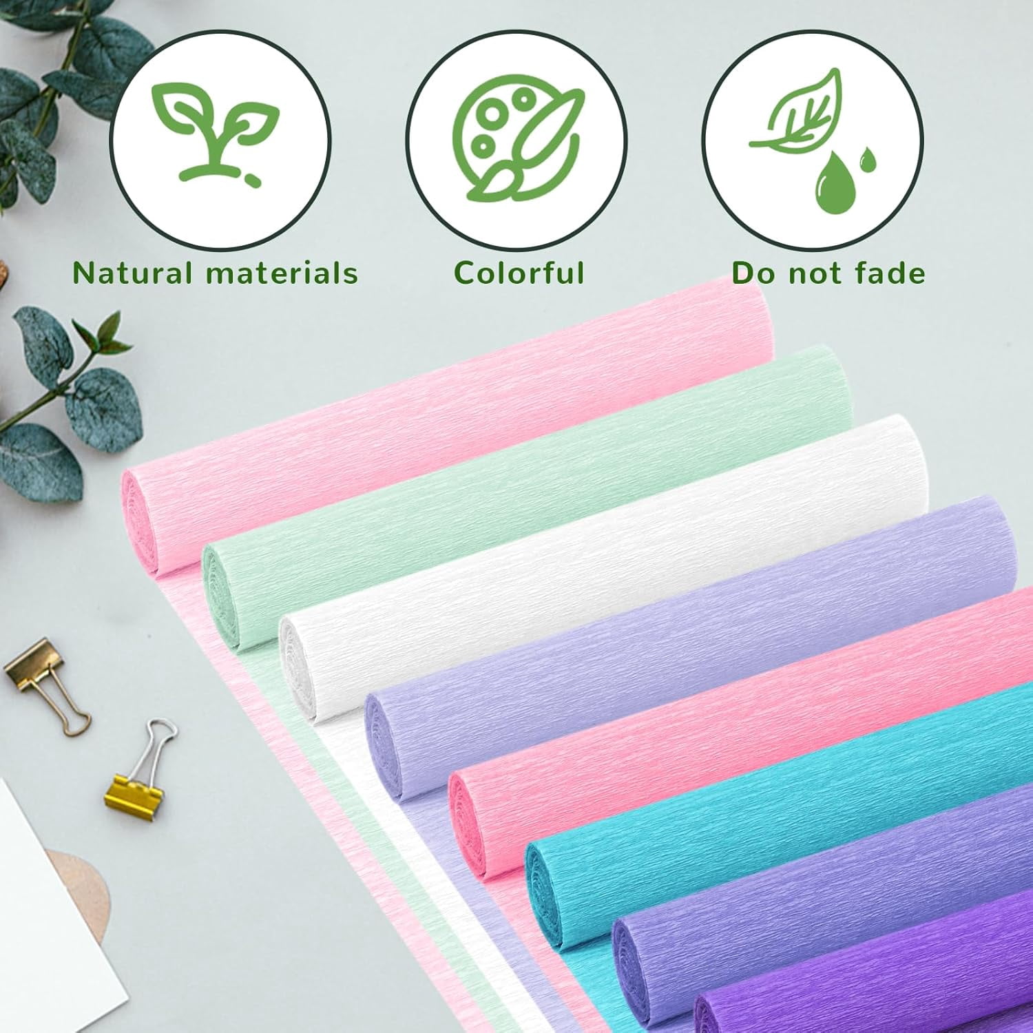 Crepe Paper Streamers 8 Rolls, 10 x 98Inch 8 Mermaid Colors Crepe Paper Sheets for DIY Gift Colourful Paper Flower Wrapping Paper Crafts Birthday Wedding Holiday Party Decorations
