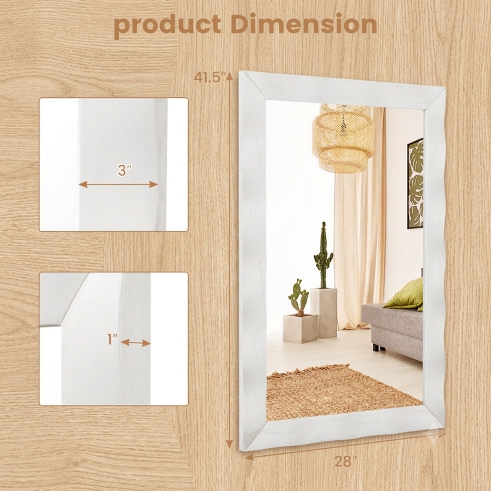 Vebreda Bathroom Wall Mirror, 41.5 x 28 inches Farmhouse Wall Mirror with Solid Wood Frame, Stylish and Rustic Decoration, High Quality Material