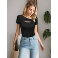 thumbnail image 2 of Weardear Womens Fashion Sping And Summer Clothes One Piece Cutout Tops Short Sleeve Shirts Ribbed Slim Fitted Tee Tshirts, 2 of 5