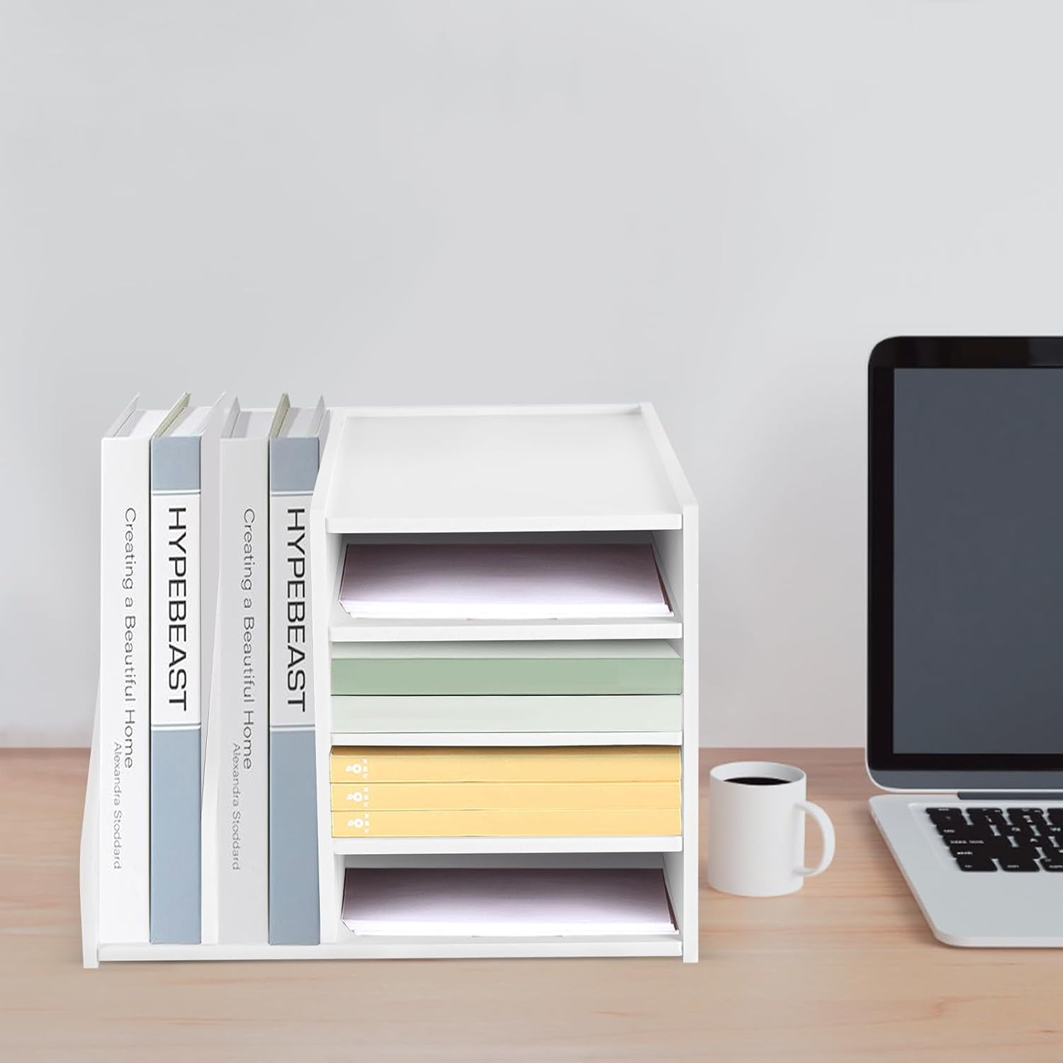 4-Tier File Organizer for Desk - Desktop Paper Storage Letter Tray with 2 Upright Sections, Home Office School File Sorter, 15.35 x 12.16 x 11.81in