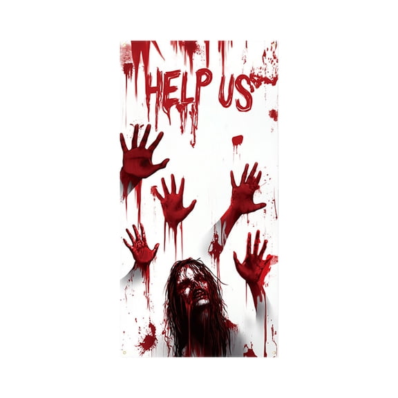 Halloween Door Cover, Scary Pumpkin Ghost Witch Printed Cloth Halloween Party Decoration Sign for Front Door (D)