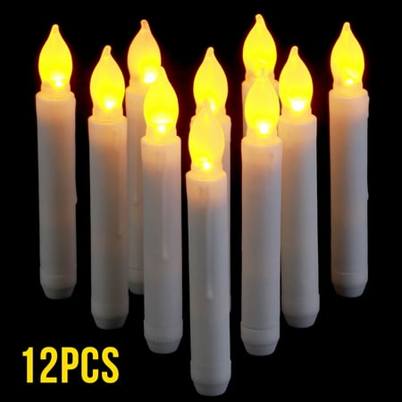 12-pack 6.5 Inch Flameless LED Taper Candles Lights, Battery Operated Window Candles, Electric Tapered Candles for Christmas, Party, Wedding