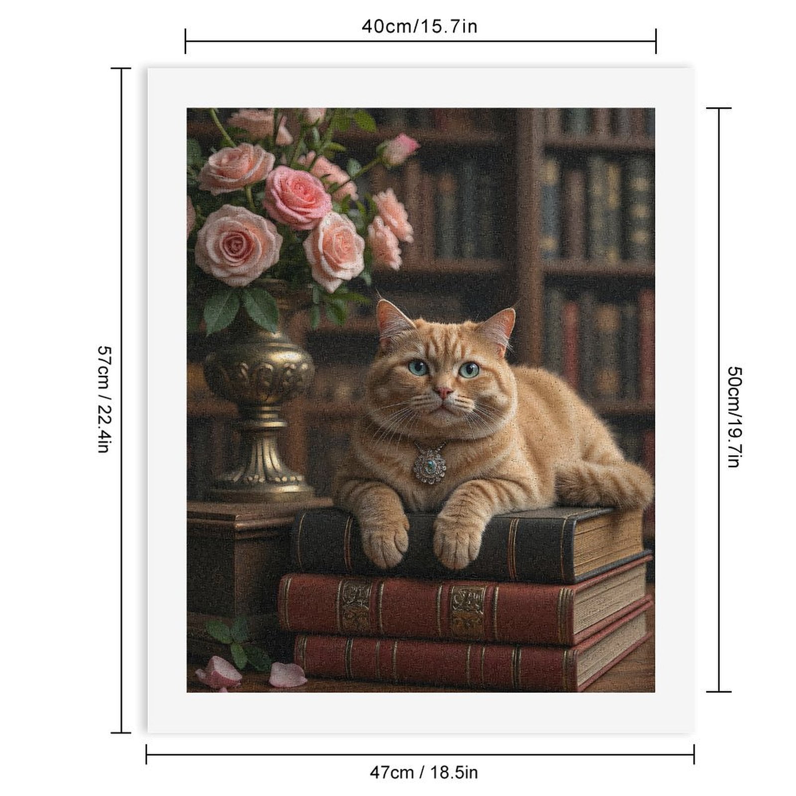 Paint by Numbers Kit for Adults, Cat Library Roses Books Charm Paint by Numbers, Easy Paint by Numbers Kit for Adults Beginner, DIY Adult Paint by Number Kits on Canvas, Home Decor
