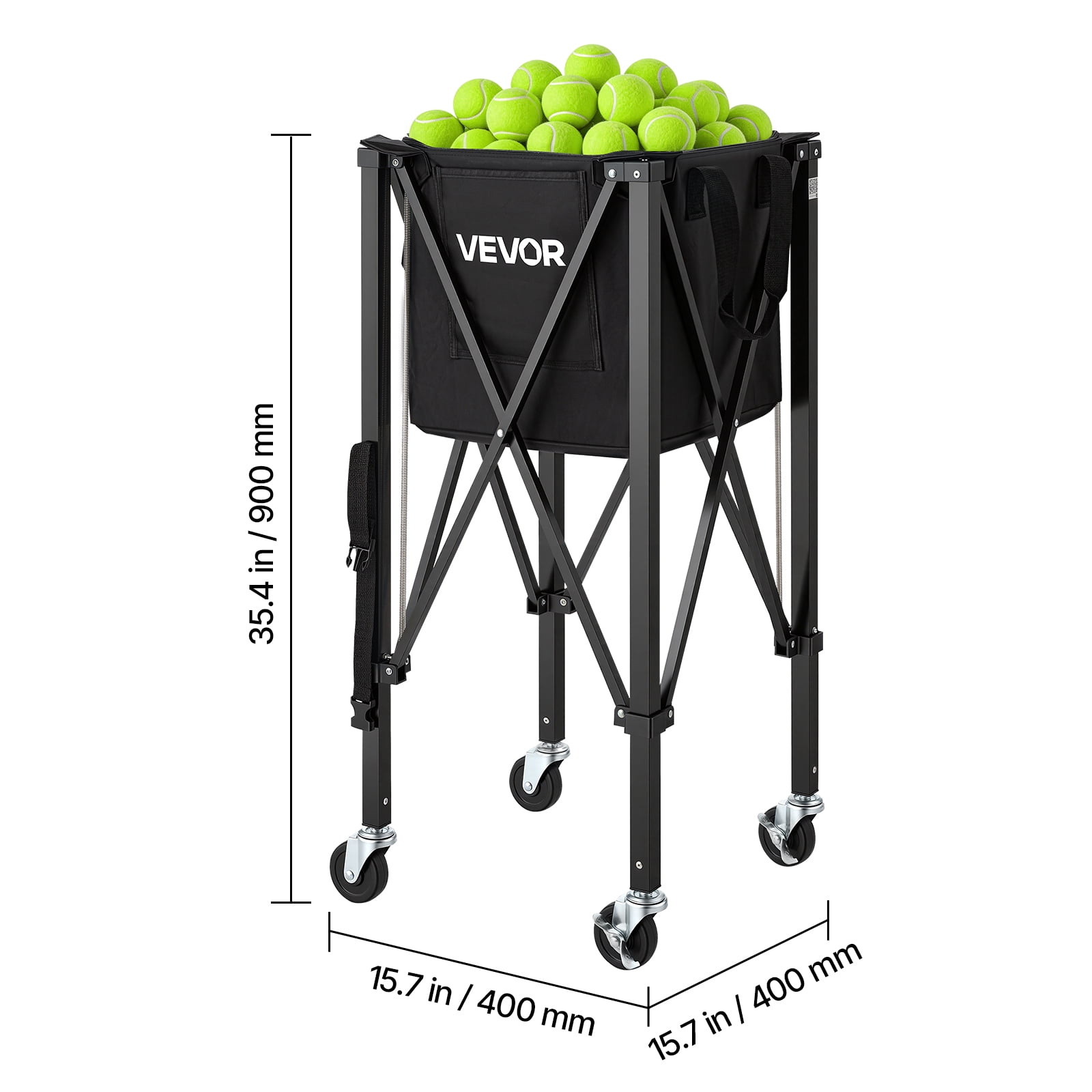 VEVOR Tennis Ball Hopper, Holds 150 Tennis Balls, Foldable Pickleball Basket Cart with Wheels for Easy Pick Up, Lightweight Aluminum Alloy, Portable Pickleball Caddy with Storage Bag, for Training
