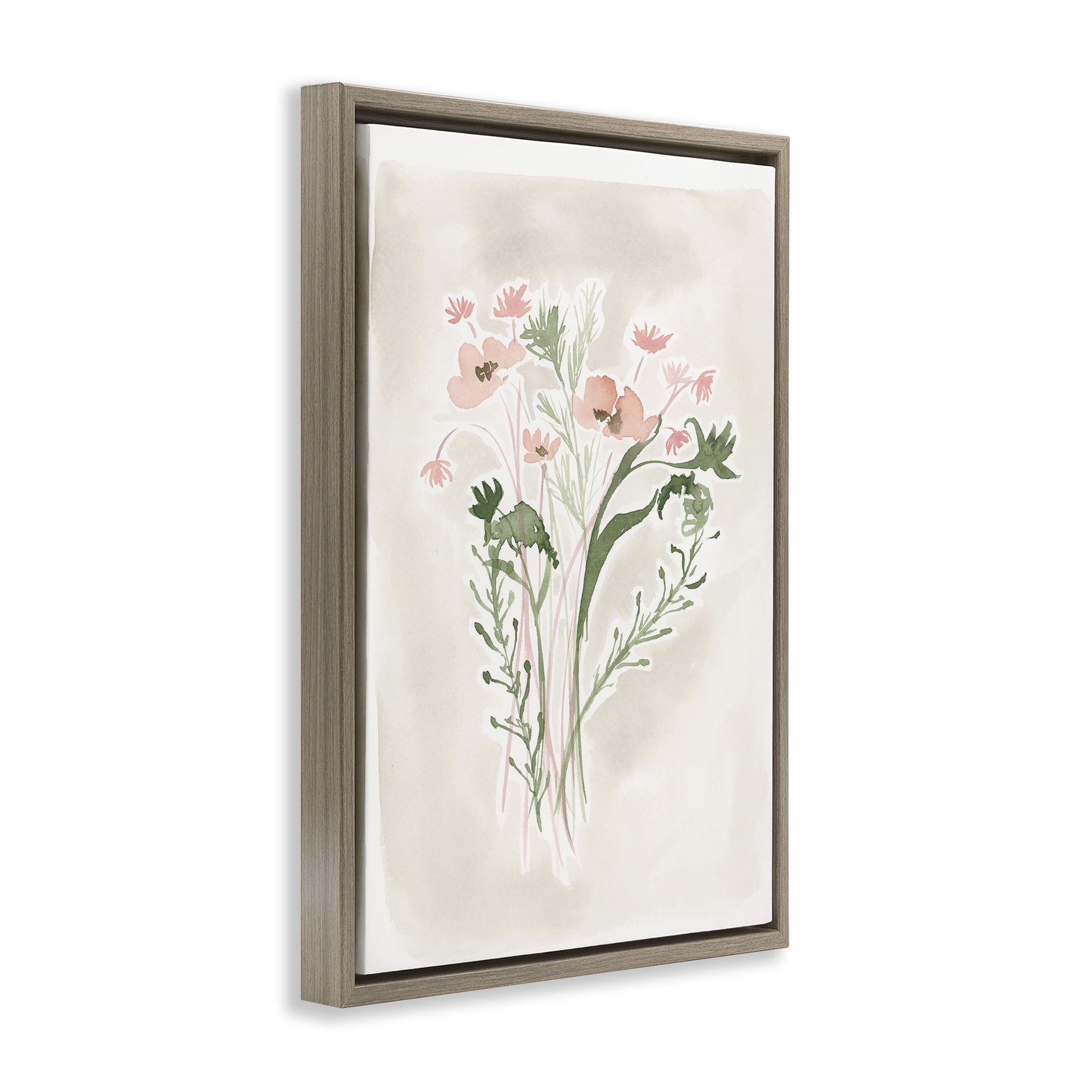 Stupell Industries Soft Organic Florals Botanical & Floral Painting Brown Floater Framed Art Print Wall Art, 21 x 31