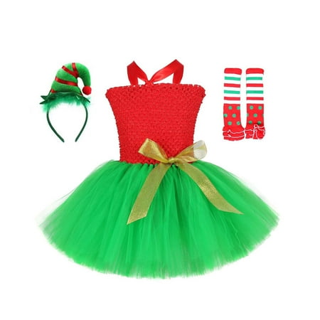 

PUIYRBS Christmas 3Pcs Toddler Baby Girls Christmas Fancy Party Romper Skirt Outfits Set
